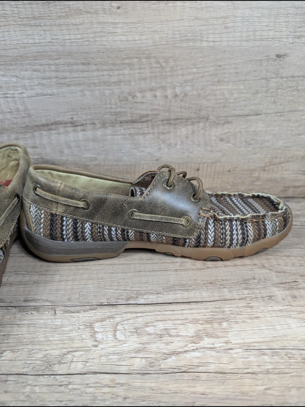 TWISTED X Boots Moc Loafers Womens Size 7 M Brown Woven Toe Lace Up Boat Shoes